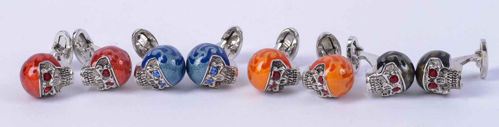 Four Pairs Jan Leslie Sterling Skull Themed Cufflinks.: Four Pairs Jan Leslie Sterling Skull Themed Cufflinks.