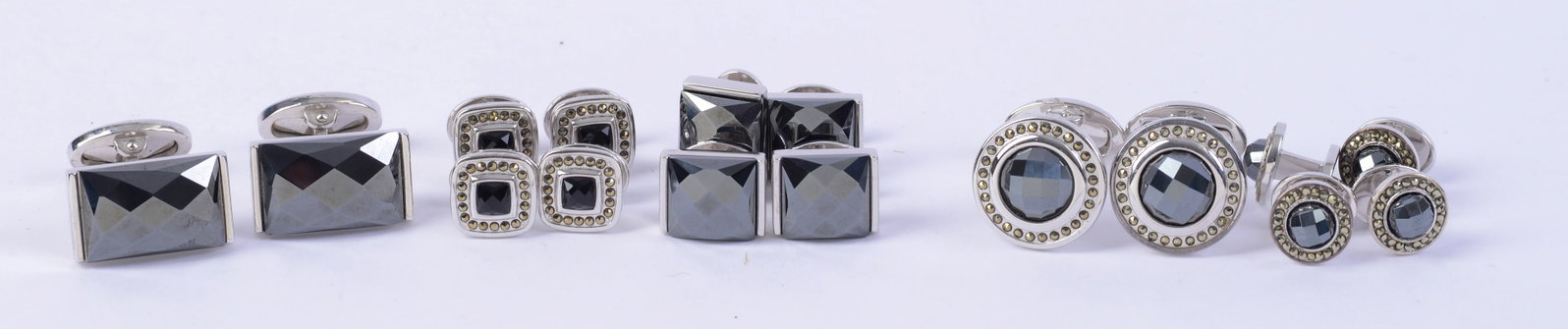 Two Sets Sterling Jan Leslie Cufflinks and Collar Stays.: Together with four other Jan Leslie sterling collar stays.