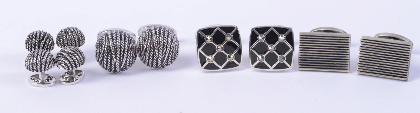 Jan Leslie Set of Sterling Cufflinks and Collar Stays, and Two Pairs Cufflinks. (1 of 3)