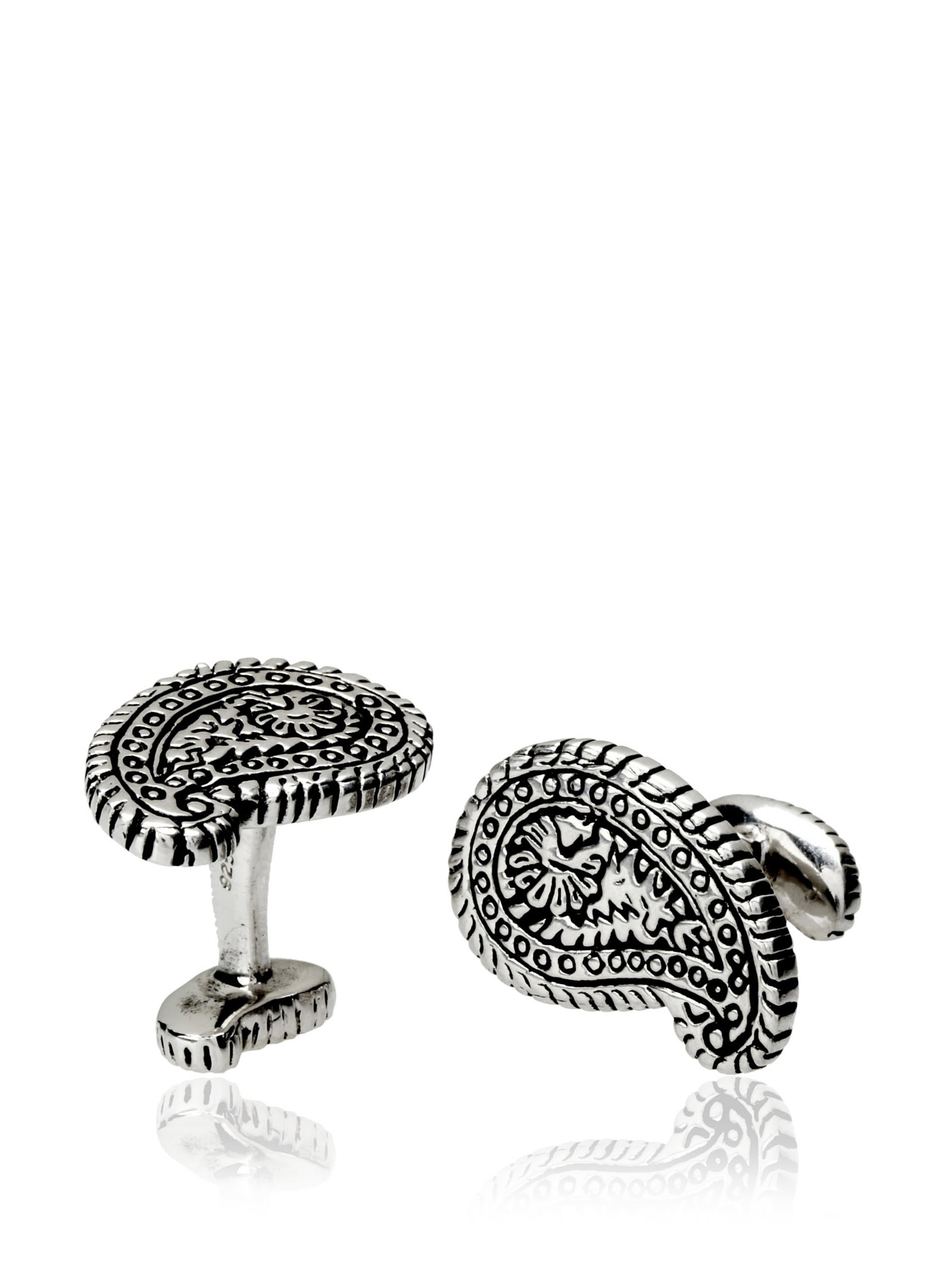 Rotenier Silver and Black Antique Paisley Cufflinks: Rotenier Silver and Black Antique Paisley Cufflinks