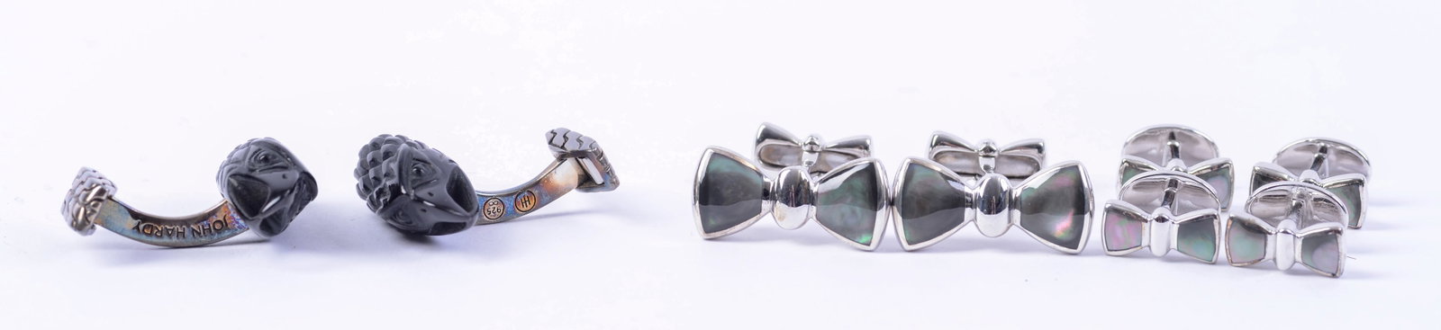 Set of Sterling Jan Leslie Bow Tie Cufflinks and John Hardy Sterling Cufflinks. (1 of 4)