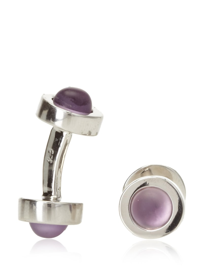 Rotenier Sterling Silver Porthole Cufflinks with Frosted Amethyst, Silver: Rotenier Sterling Silver Porthole Cufflinks with Frosted Amethyst, Silver