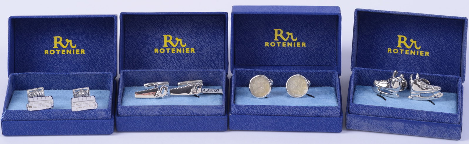 Four Pairs of Rotenier Sterling Silver Cufflinks.: New in box.