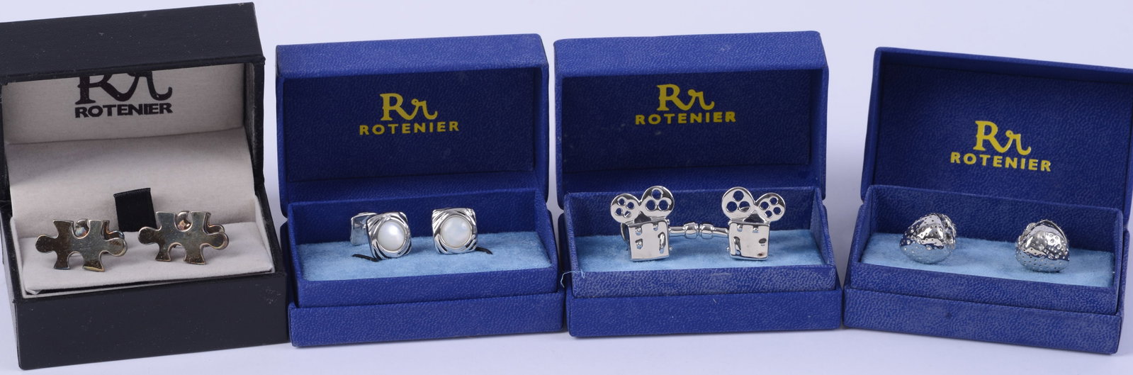 Four Pairs of Rotenier Sterling Silver Cufflinks.: New in box.