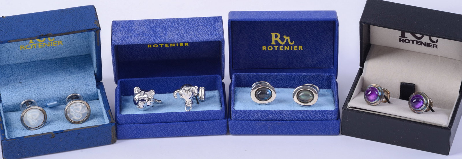 Four Pairs of Rotenier Sterling Silver Cufflinks.: New in box.