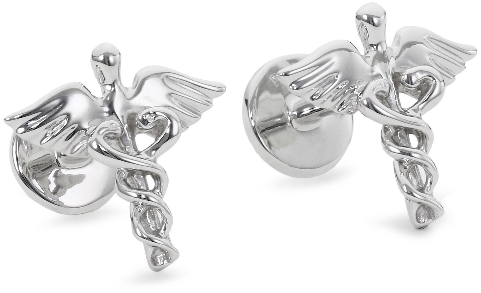 ROTENIER Novelty Sterling Silver Caduceus and M.D. Cufflinks: Sterling silver cufflinks with each featuring caduceus on side and "MD" plaque on the other Made in the USA