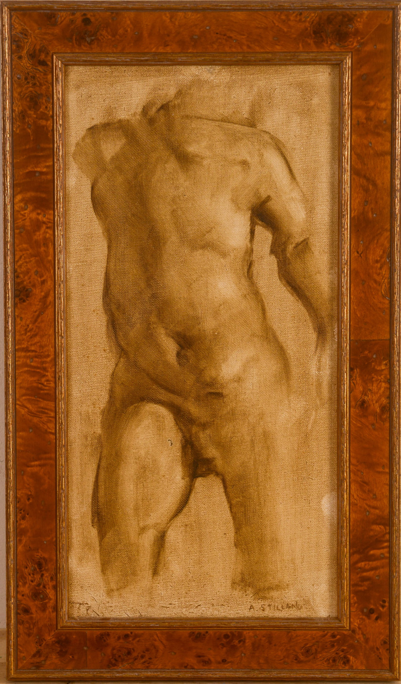 Portrait of a Nude Man, Signed A. Stillano.: Oil on board, 16 x 8 inches.