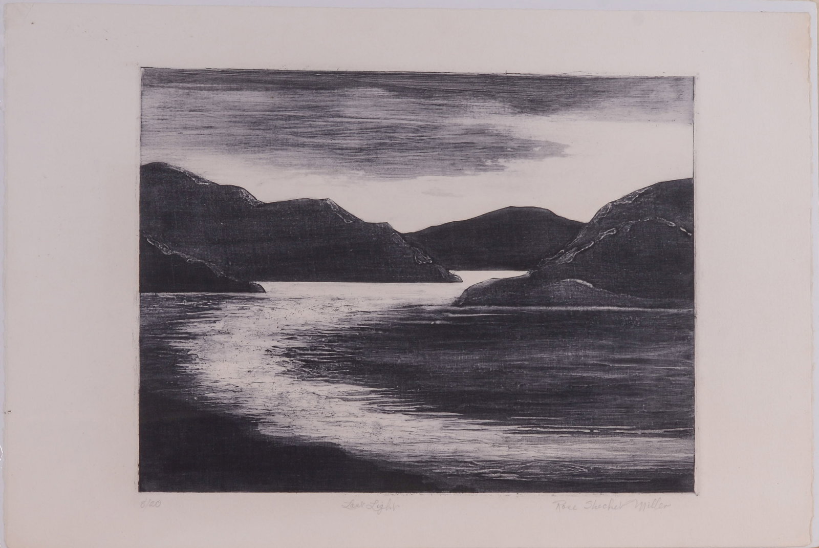 ROSE SKETCHES MILLER. LAST LIGHT.: Engraving on paper, image 11.5 x 15.5 inches, pencil signed.