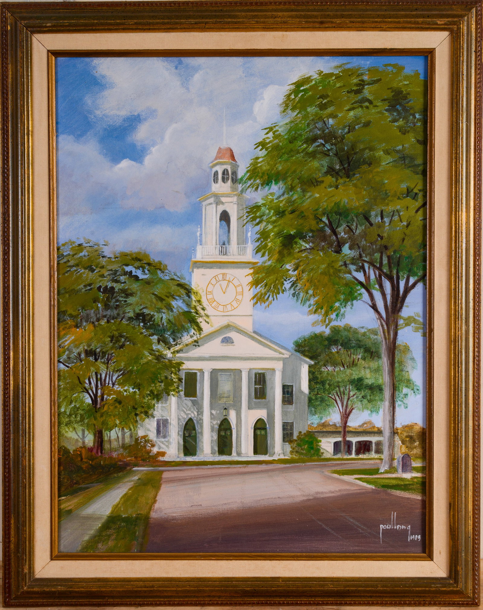 PAUL LONG. SOUTH CONGREGATIONAL CHURCH, KENNEBUNKPORT.: Oil on canvas, 24 x 18 inches. Framed, 29 x 23 inches.