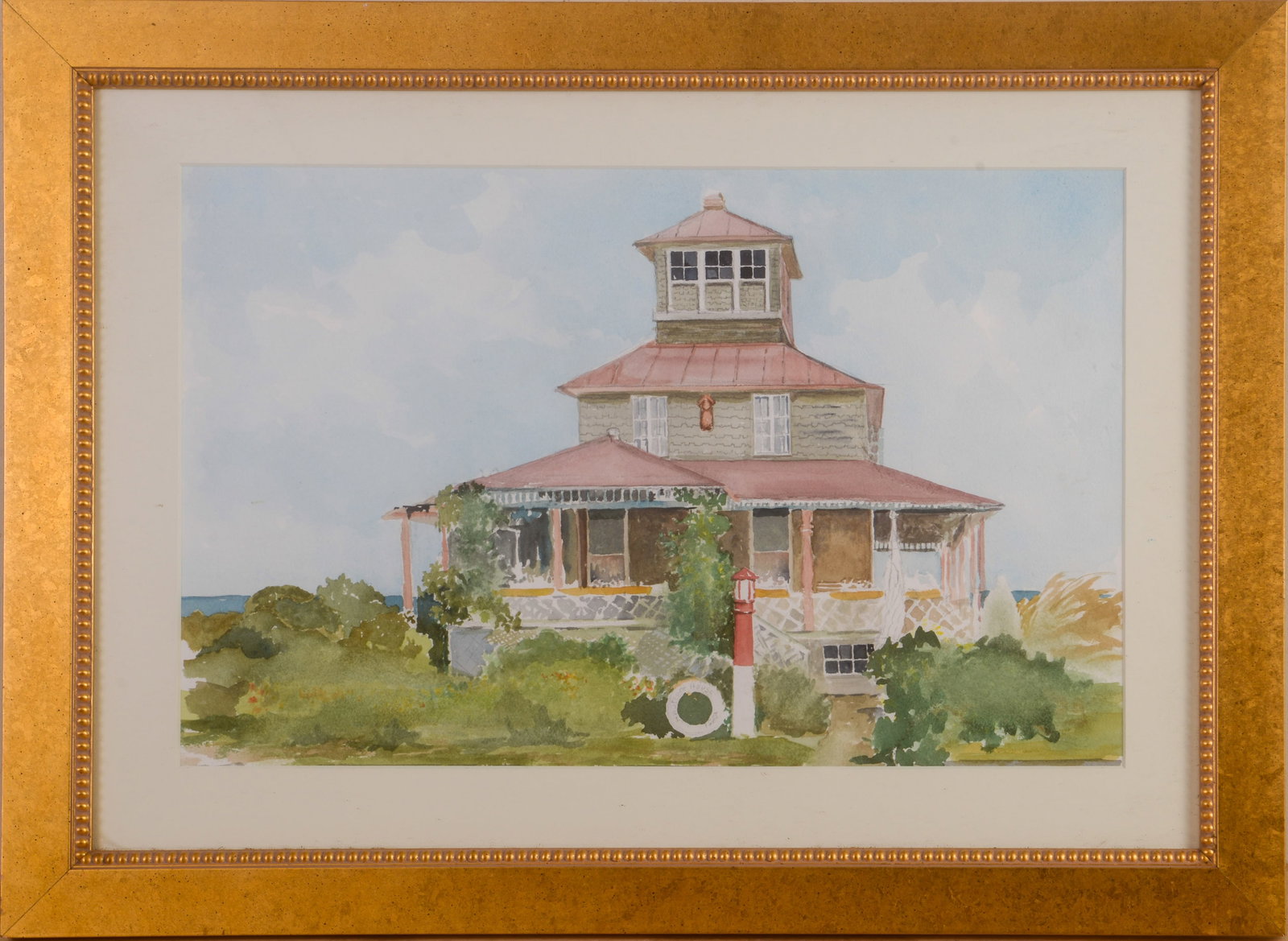Watercolor of a Coastal Maine Home.: Framed, 21.5 x 29.5 inches.