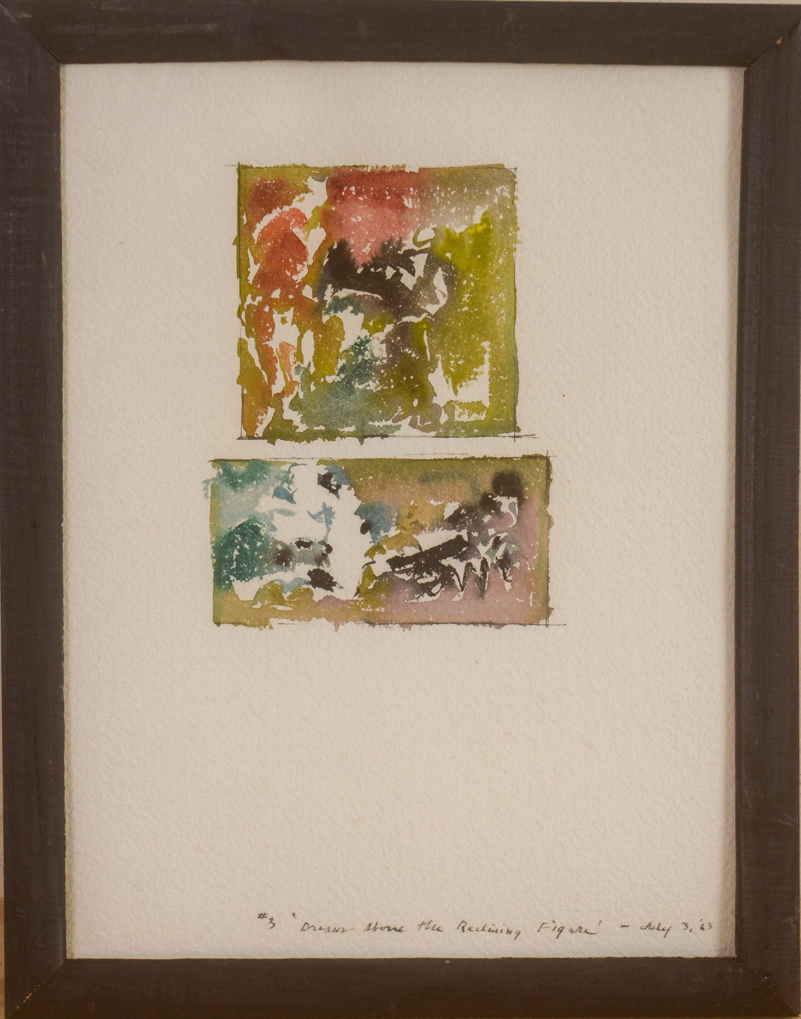 John C. Lorence (b. 1928). #3 Dreams Above the Recline.: Unsigned watercolor, dated 1963, 10 x 8 inches.
