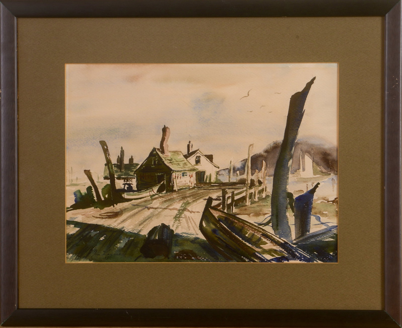 John S. Legere (1944-1996). Maine Dock.: Watercolor on paper, 10 x 14 inches, sight, signed and dated ll.