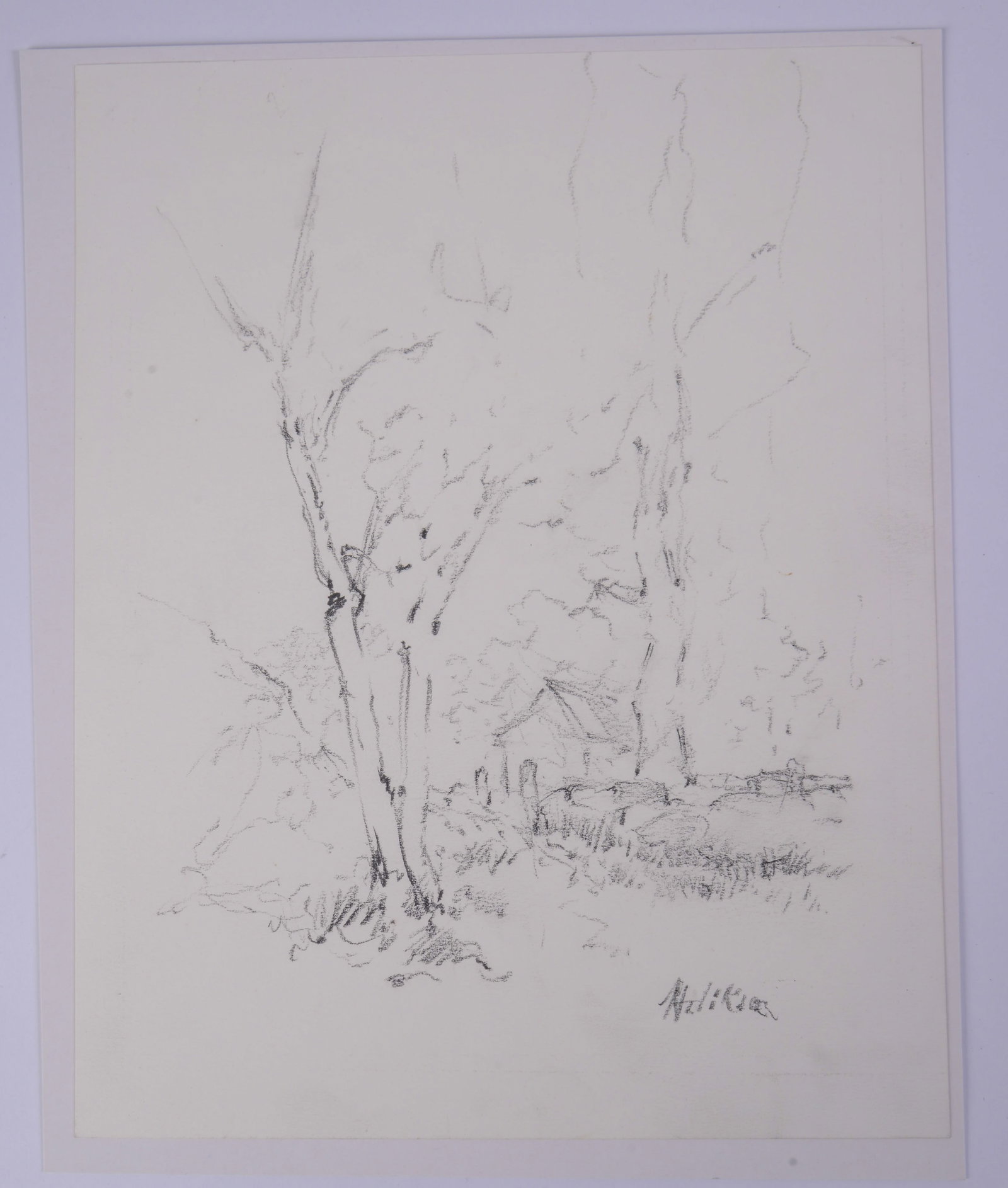 John Edward Heliker (1909-2000). Landscape Drawing.: 12 x 9.25 inches.