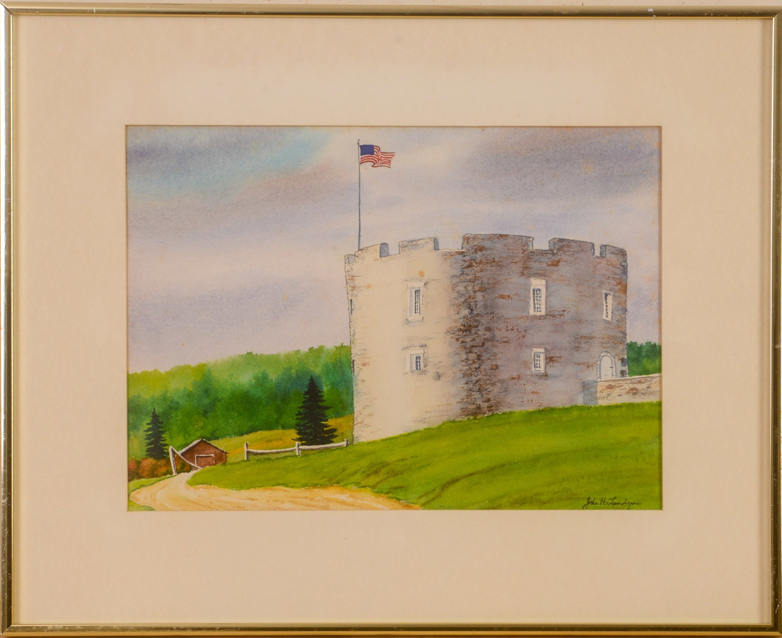 John H. Lundgren (20th C Maine) Fort Henry, Pemaquid.: Signed LR. Watercolor on paper, 10 x 14 inches, sight. Framed, 16 1/4 x 20 1/4 inches.