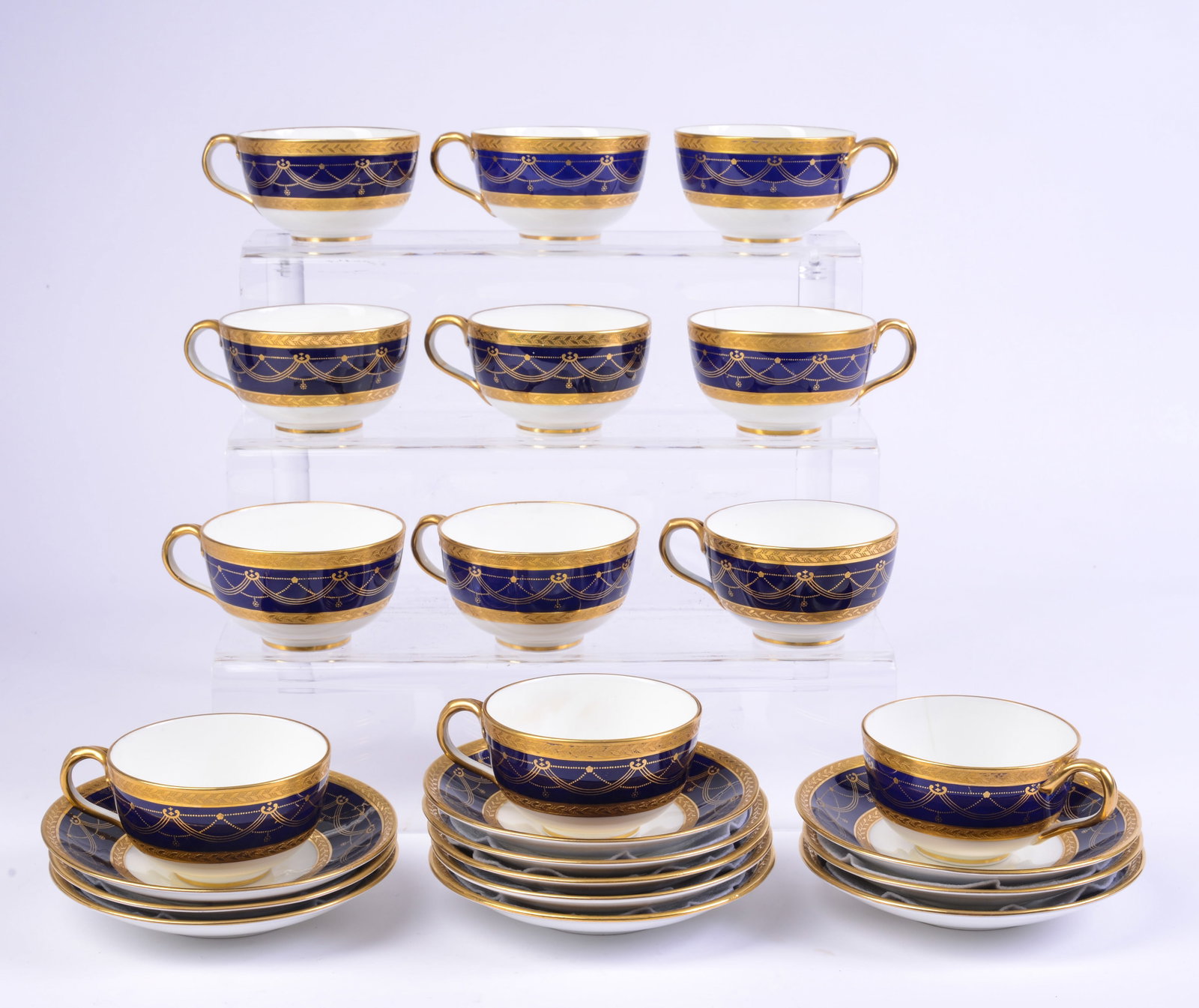 Cauldon England Porcelain Cobalt and Gold Teacups and Saucers (1 of 4)