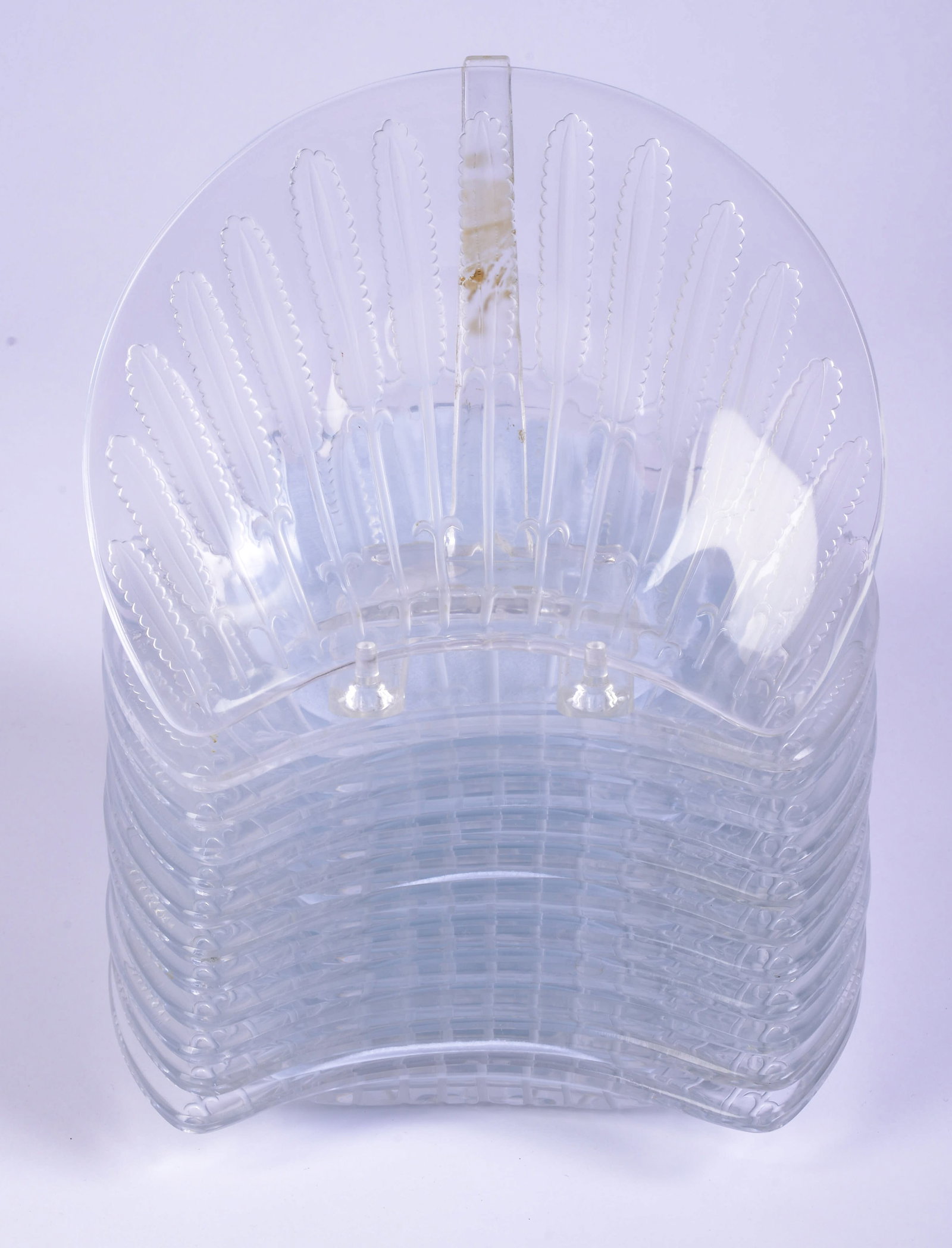 12 Lalique Side Plates Signed: Width 8 inches. Good condition.