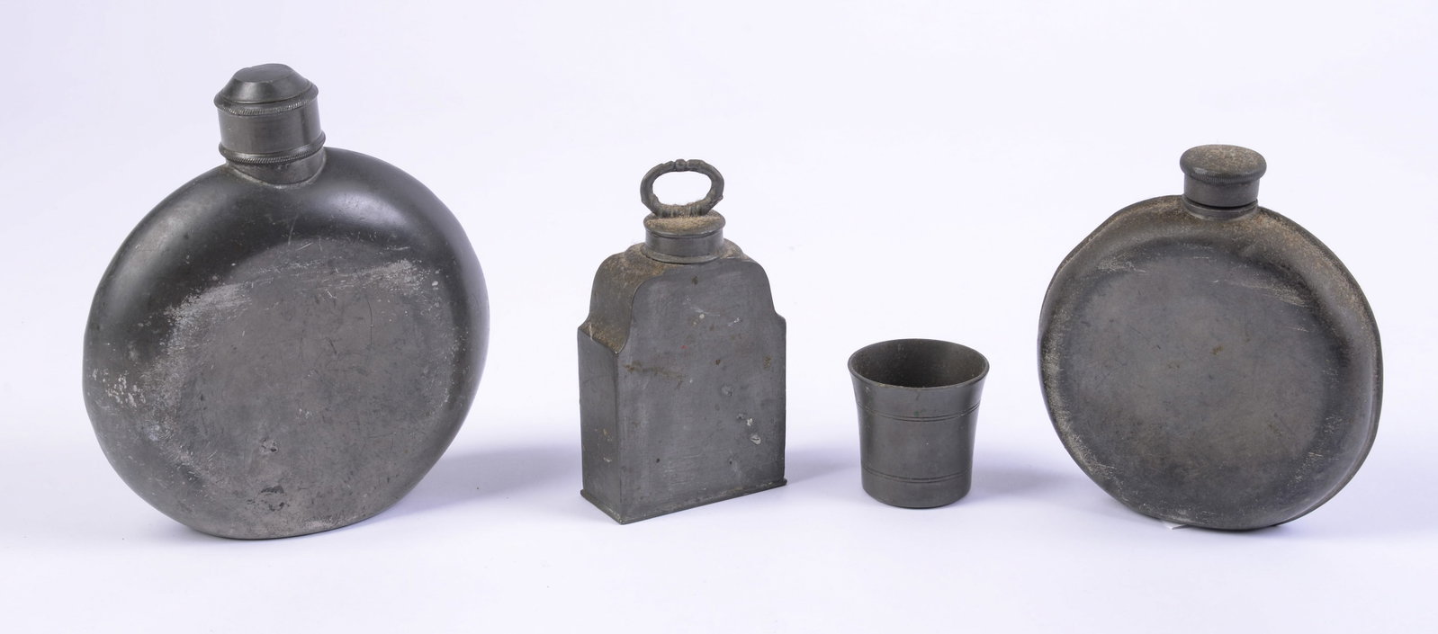 Group of 4 Asian Metal Containers and Small Cup: Tallest height 5.5 inches.