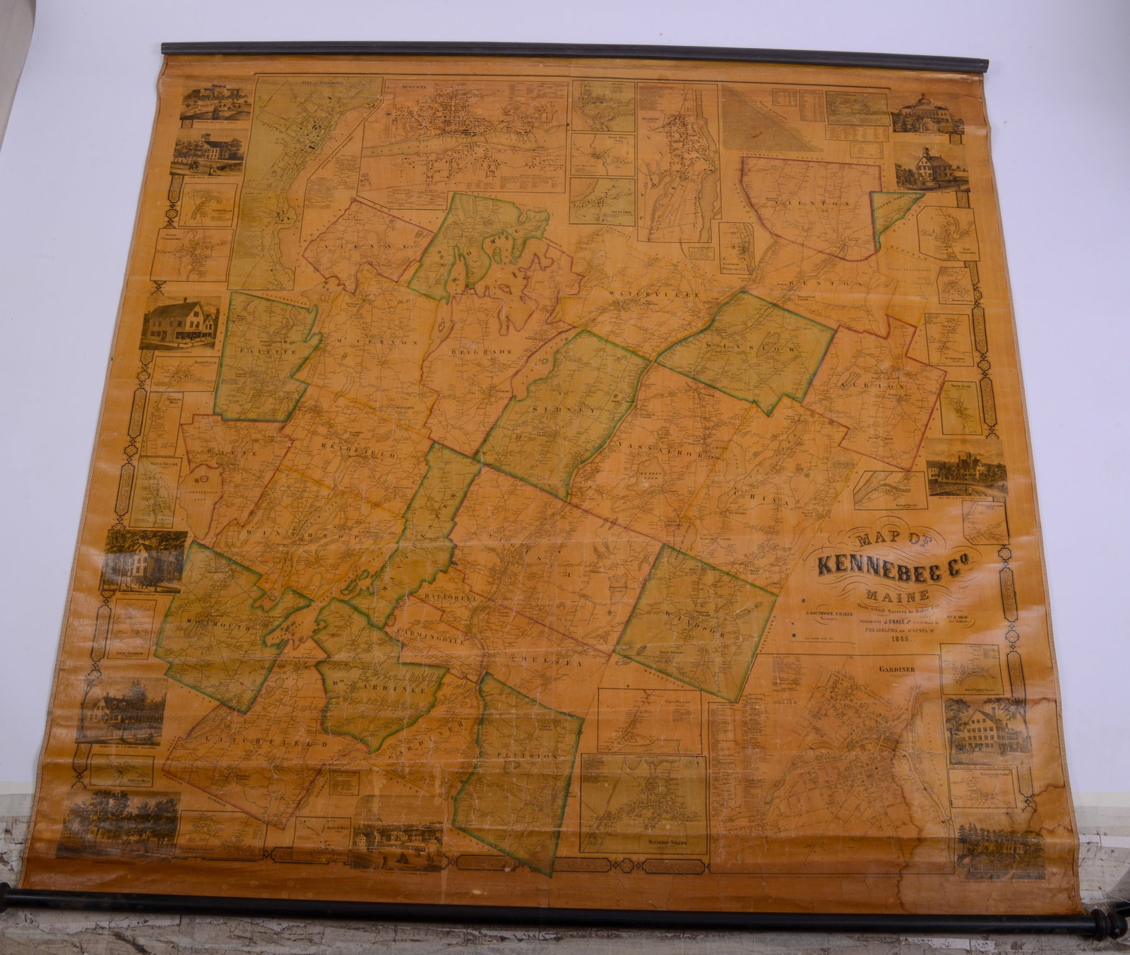 1856 Map of Kennebec County Maine.: 57 x 59 inches.