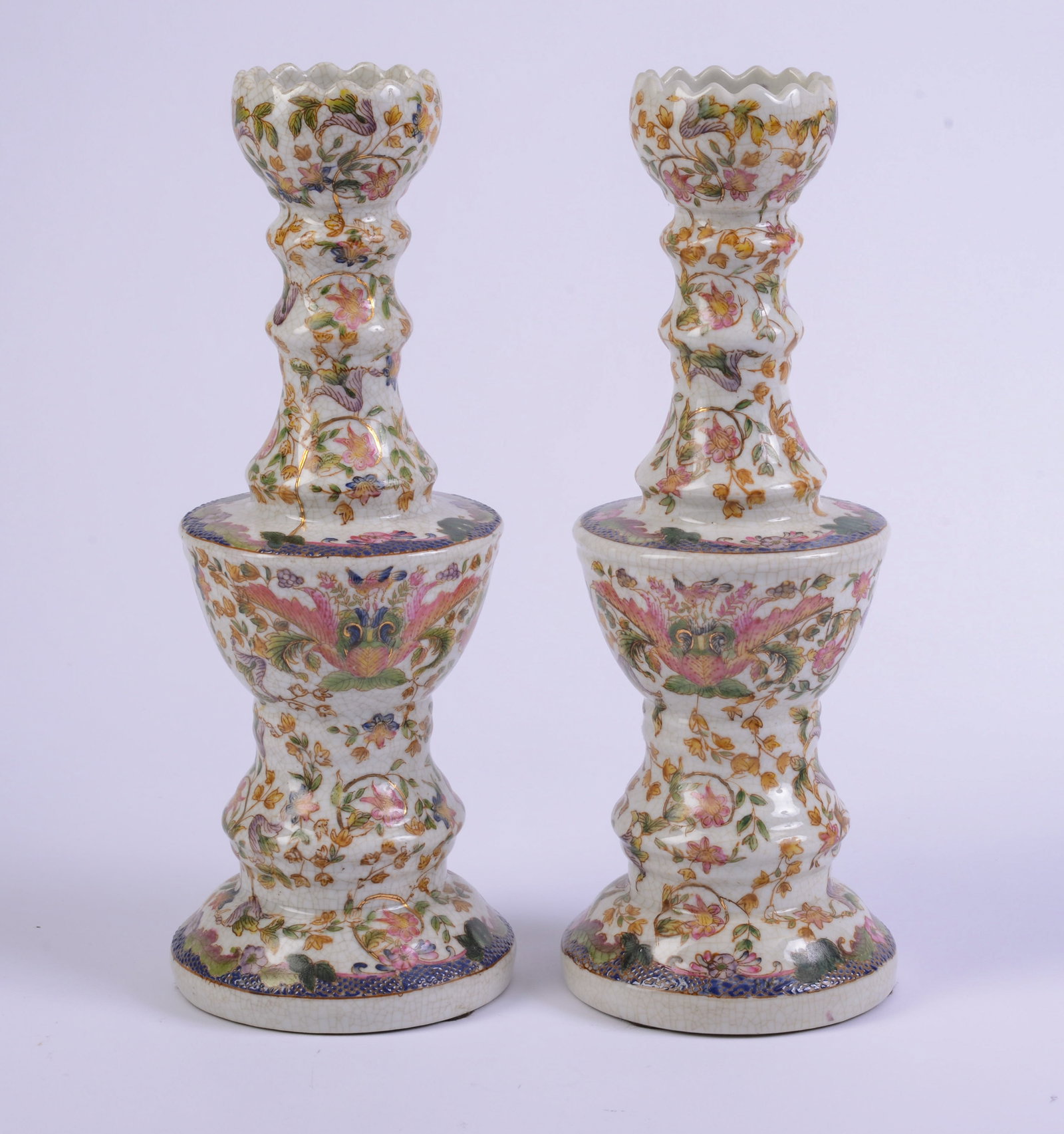 Pair of Floral Decorated Candle Holders. (1 of 3)