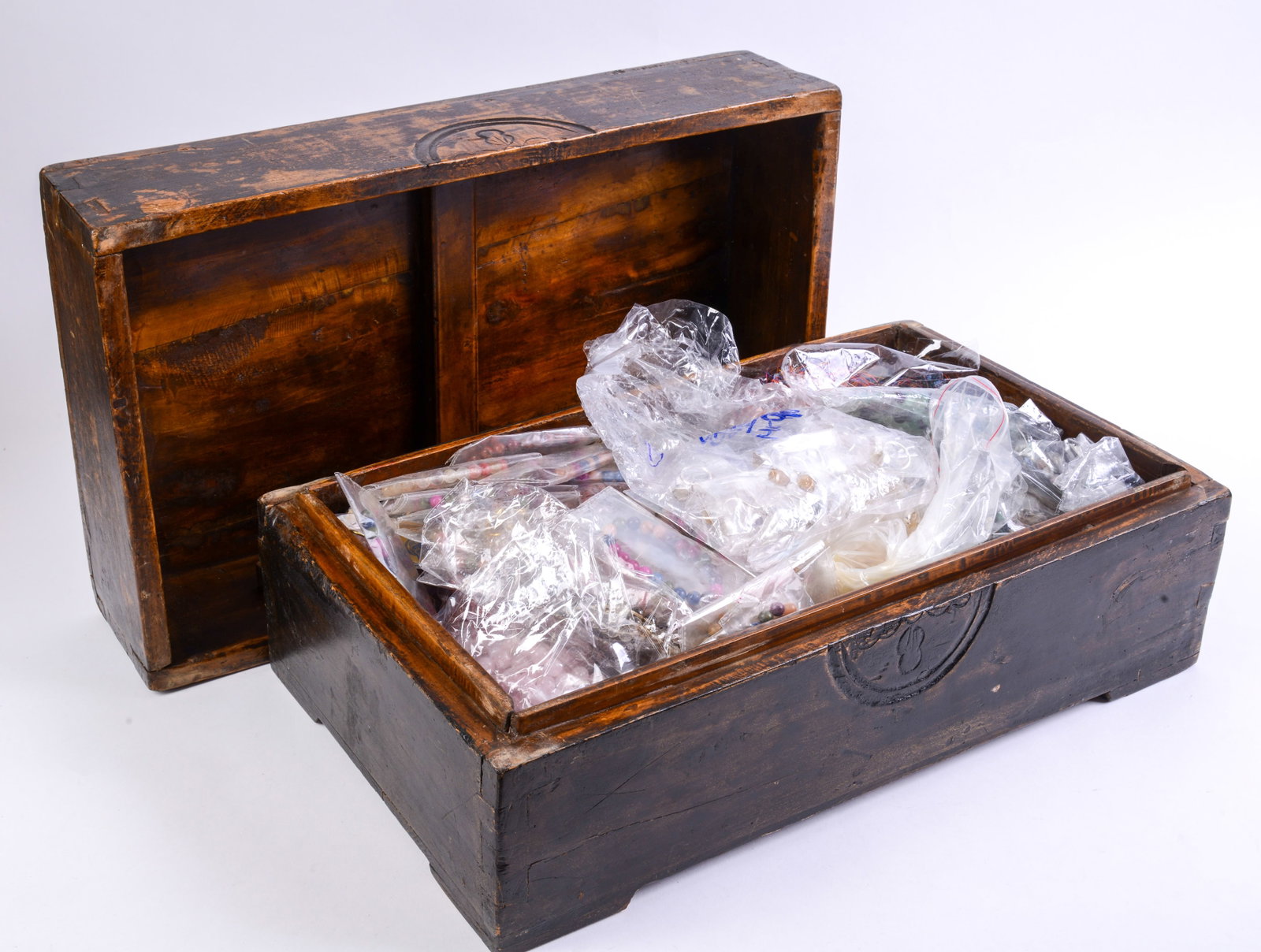 Large Collection of Costume Jewelry in a Carved Wooden Box. (1 of 5)