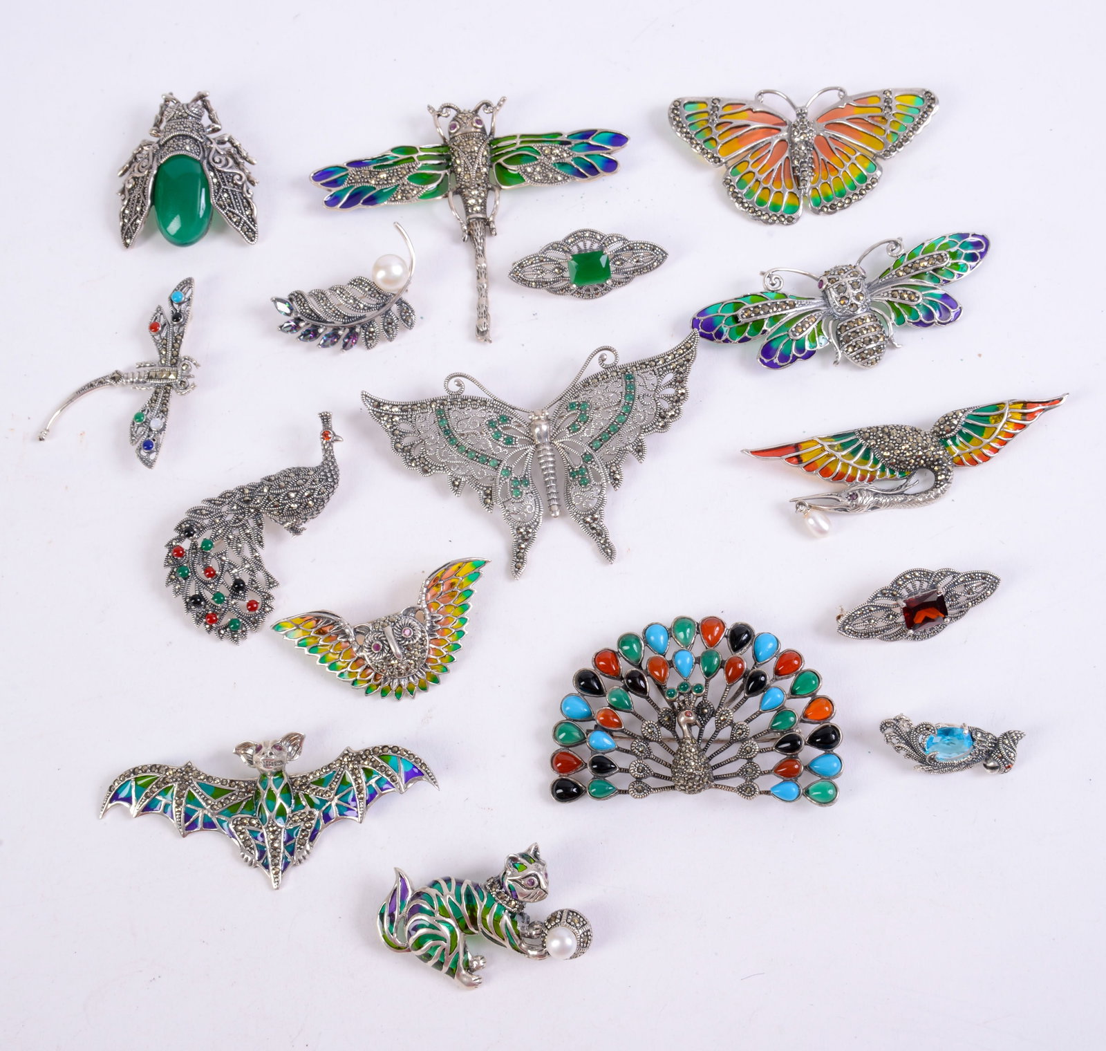 Collection of Costume Pins.: Some sterling. Largest 3.25 inches.
