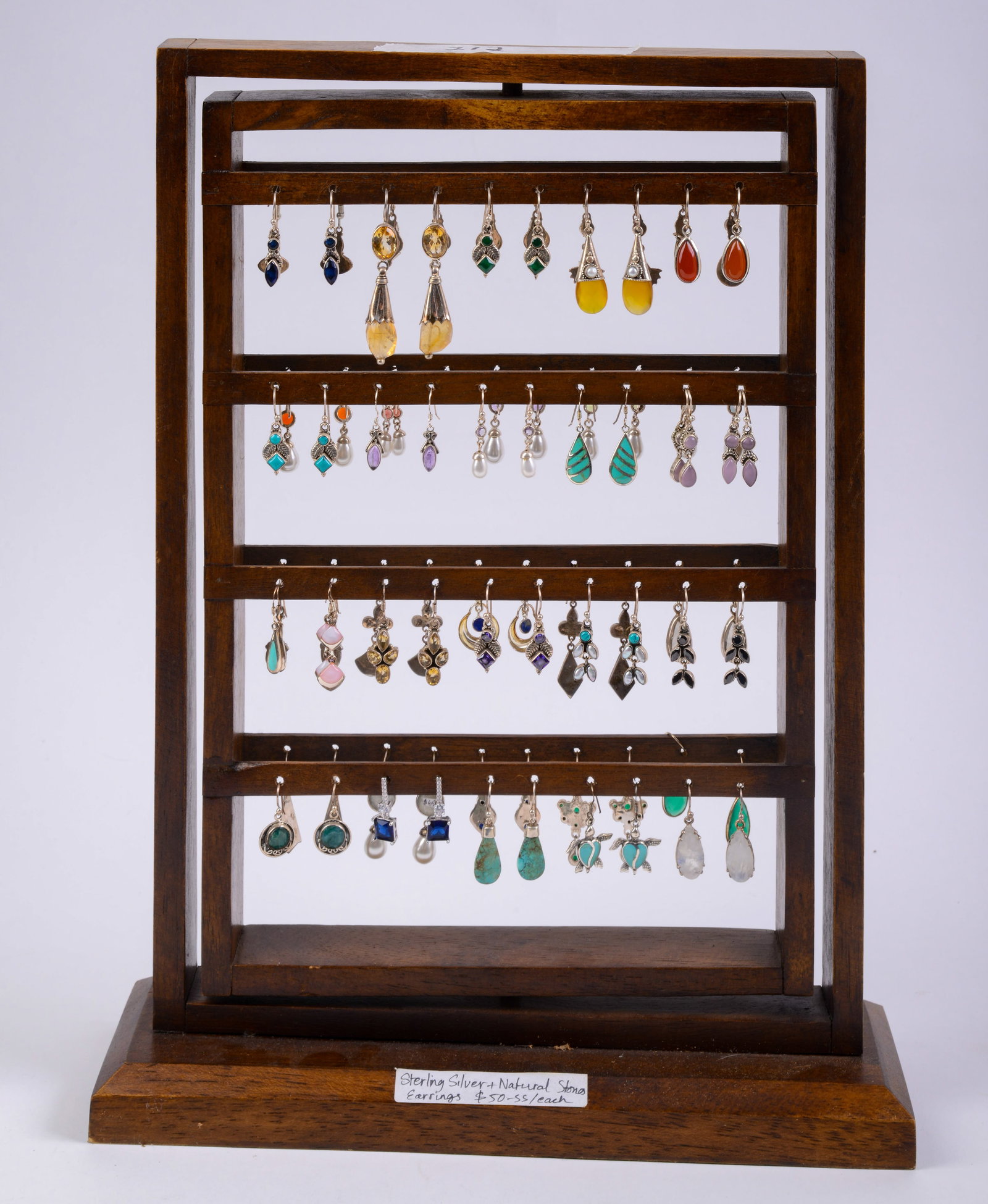 Large Group of Sterling and Stone Earrings.: On wire hangers. Longest length 2.5 inches.