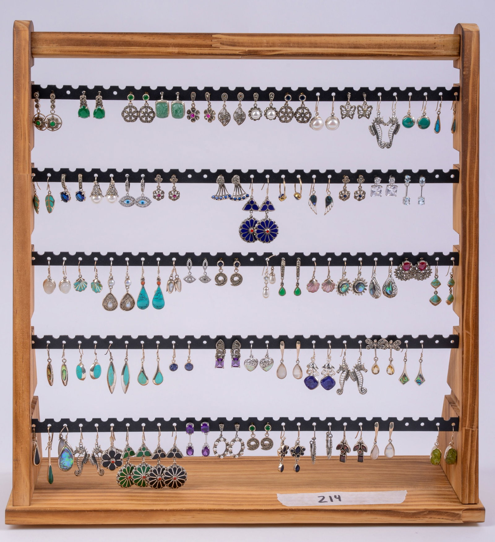 Large Group of Sterling and Stone Earrings.: On posts and wire hangers. Longest length 2 inches.