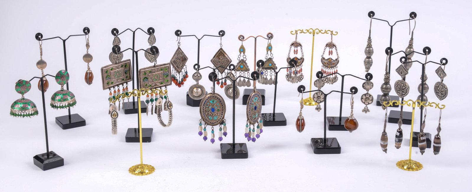 Large Group of Dangle Bead and Stone Earrings.: Some sterling. Longest length 4 inches.