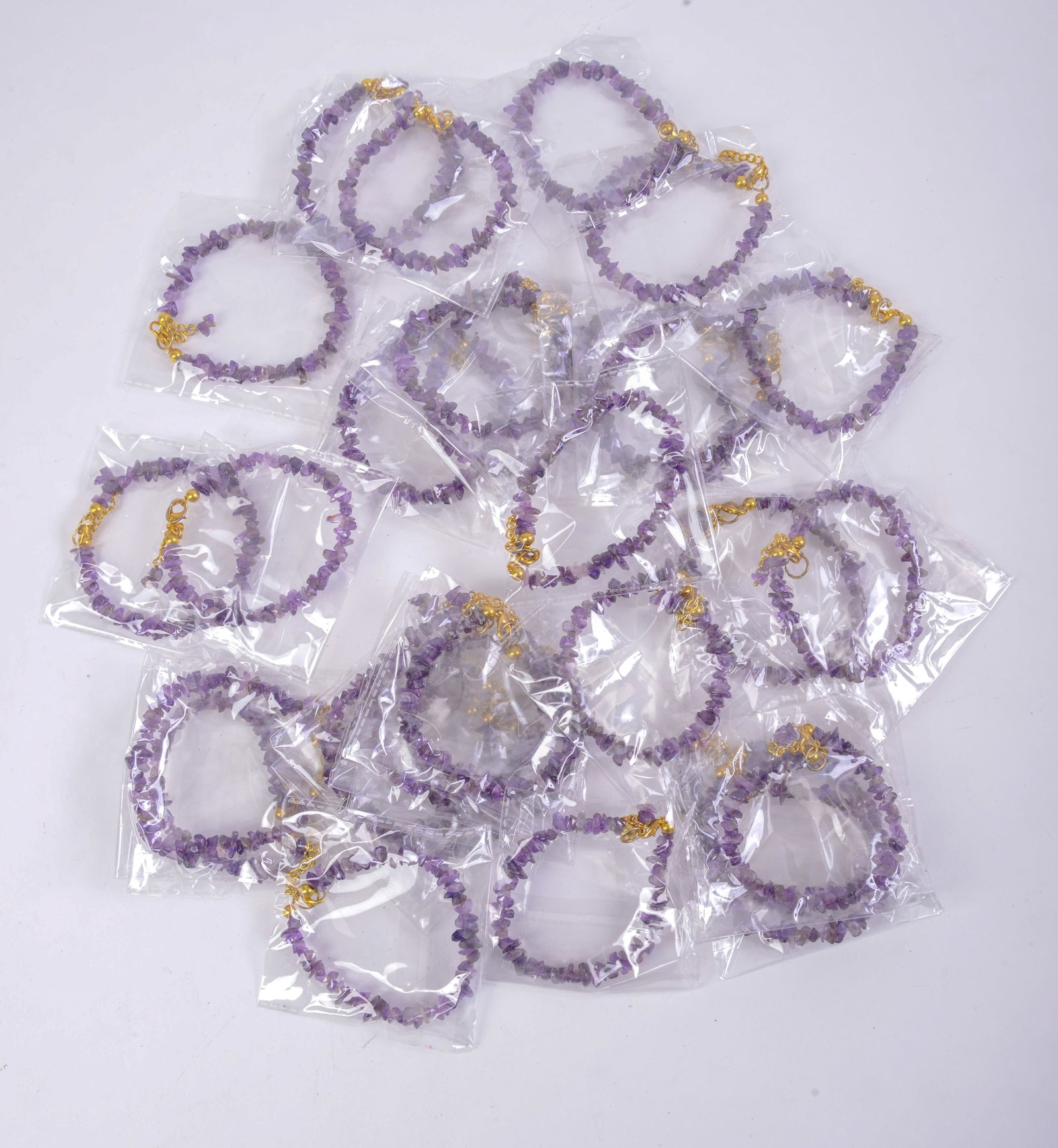 Large Group of Purple Crystal Bracelets.: Length 7 inches.