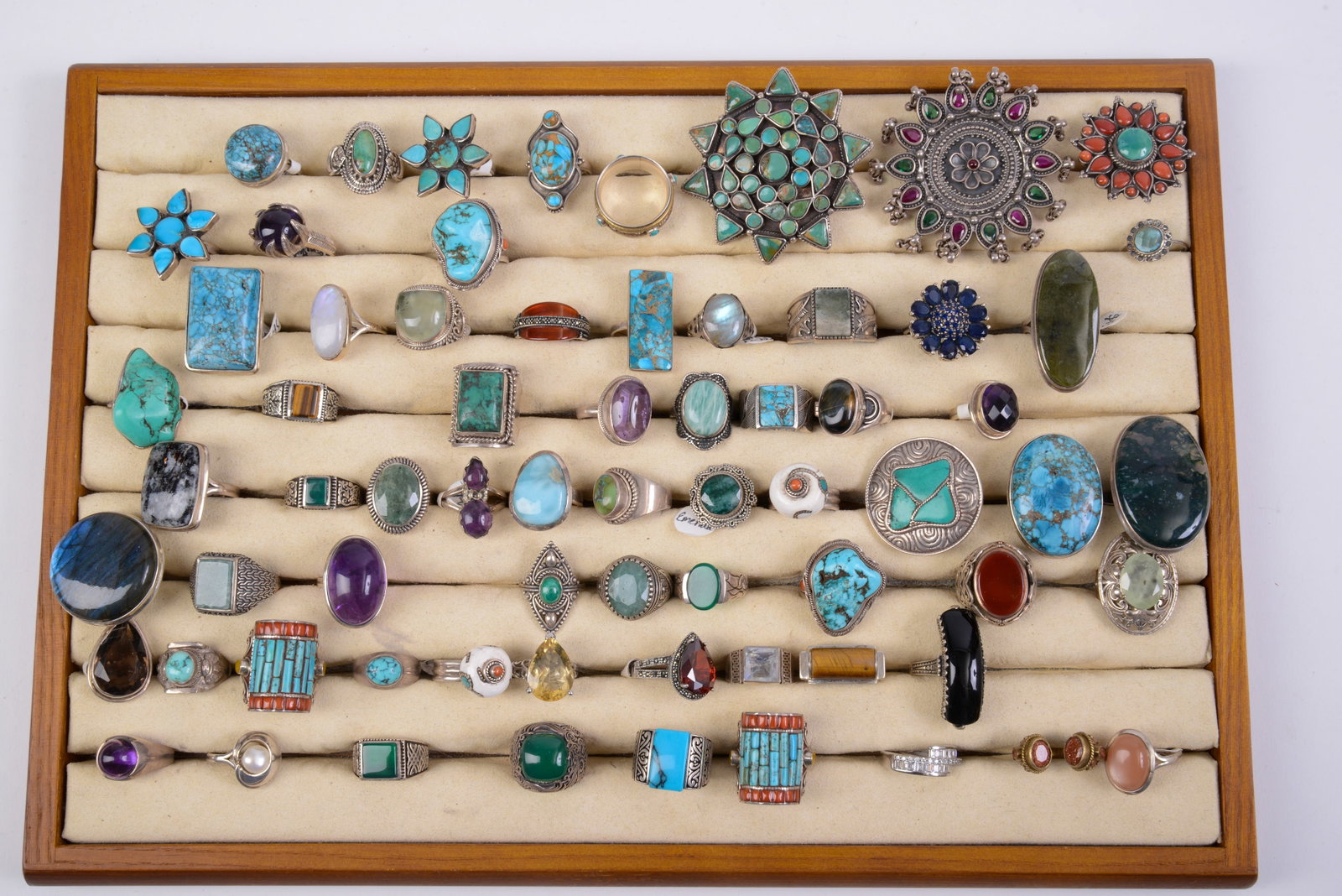 80+ Costume Jewelry Rings.: Various stones and sizes, some sterling.