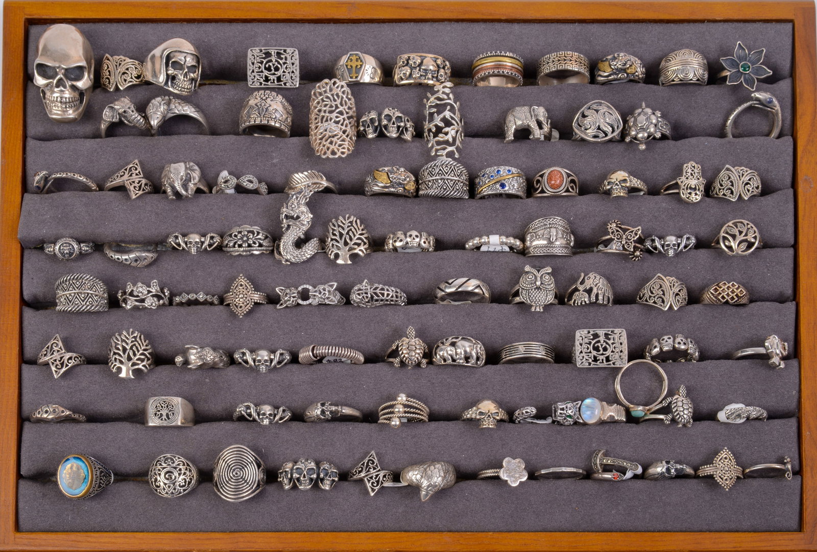 80+ Costume Jewelry Rings.: Various stones and sizes, some sterling.