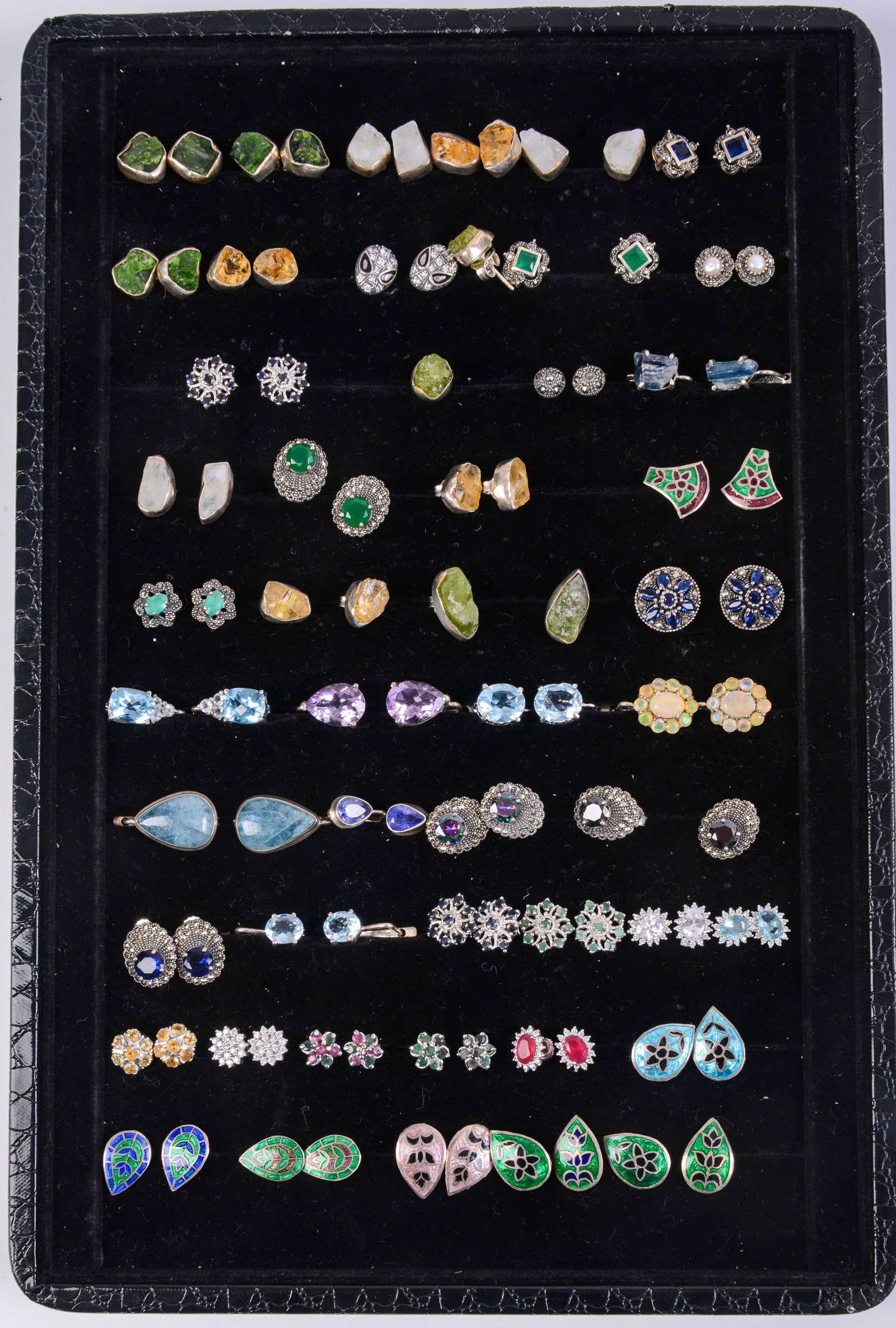 50+ Pairs Costume Jewelry Earrings.: Various stones and sizes.
