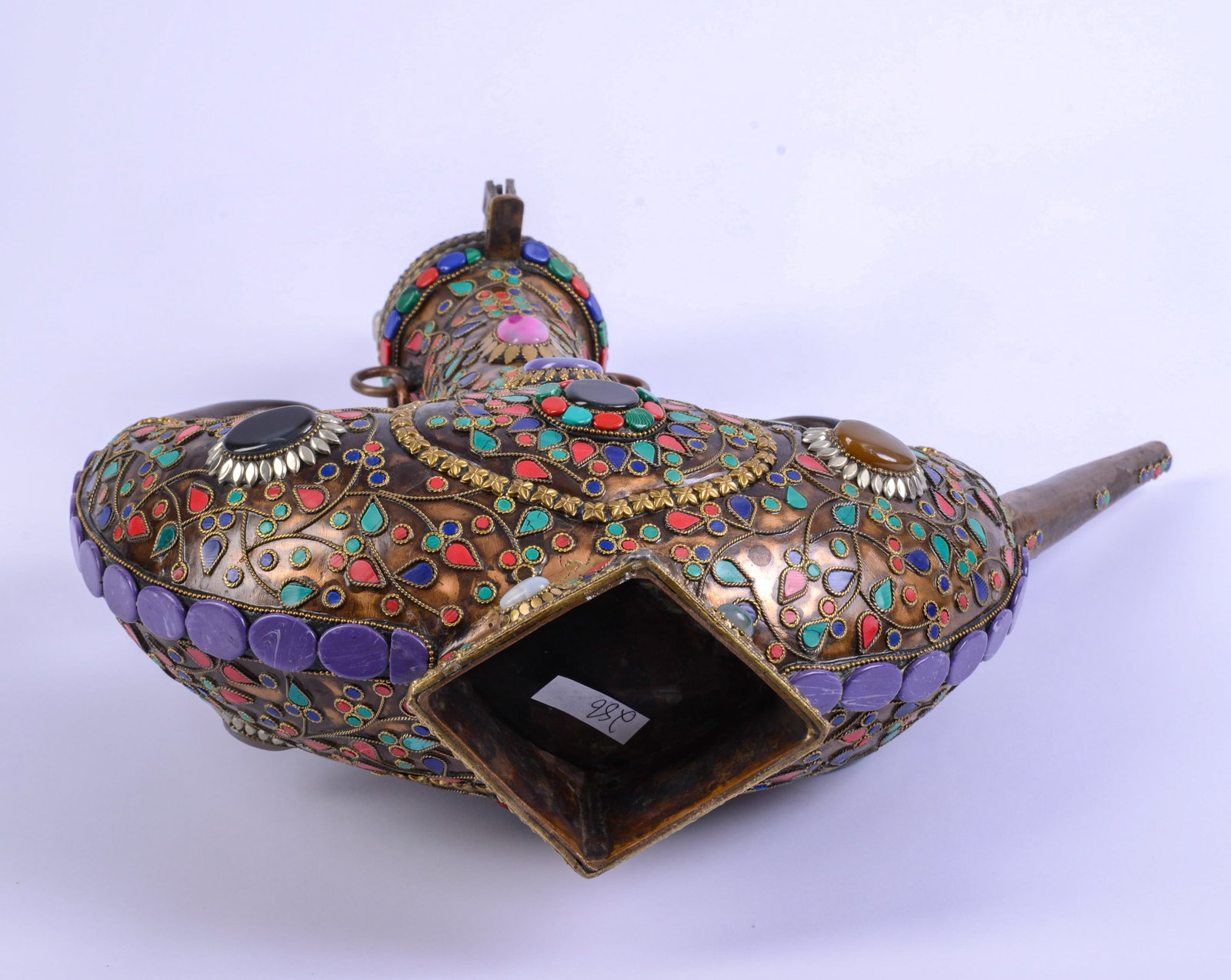 Tibetan Multi Stone Water Vessel.: Height 18 inches.