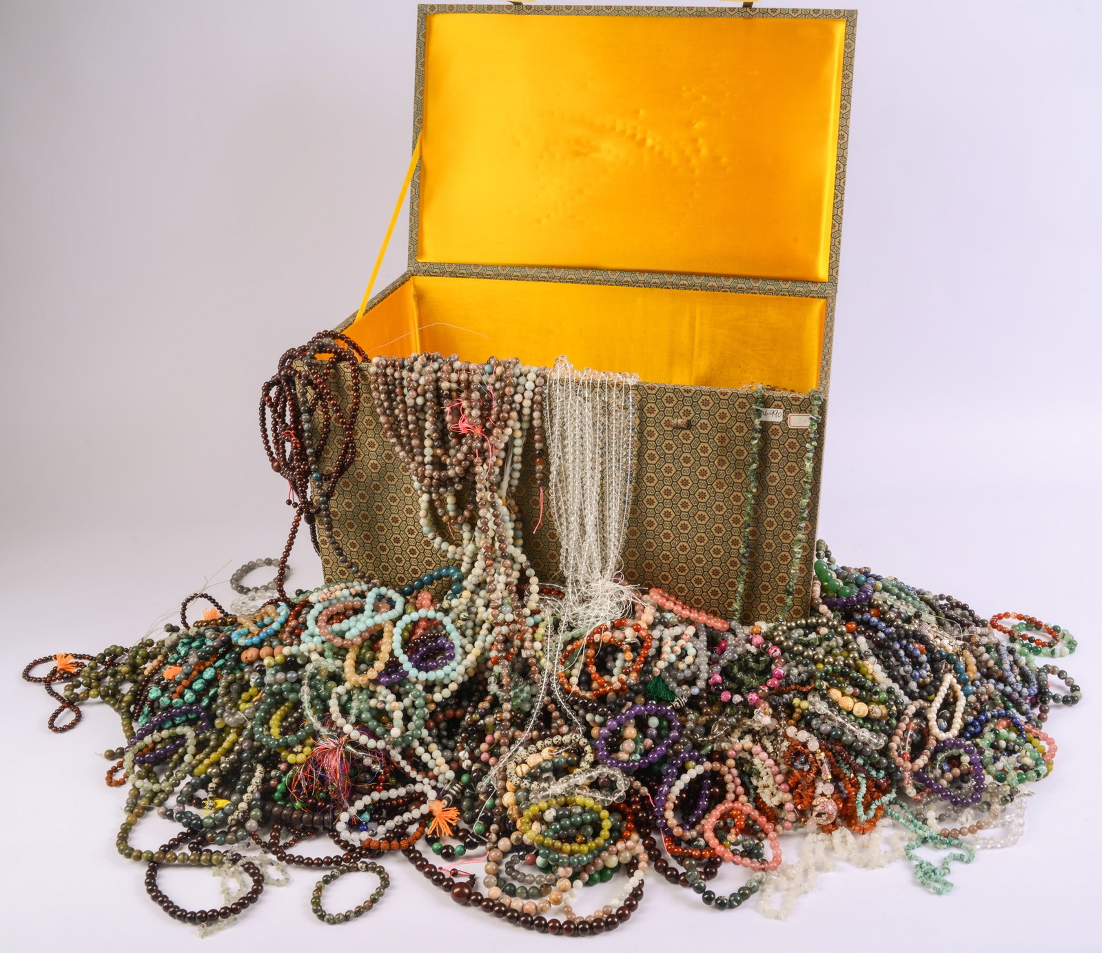 A Very Large Quantity of Beaded Necklaces and Bracelets.: In a Chinese box, 14 x 20 x 12 inches.