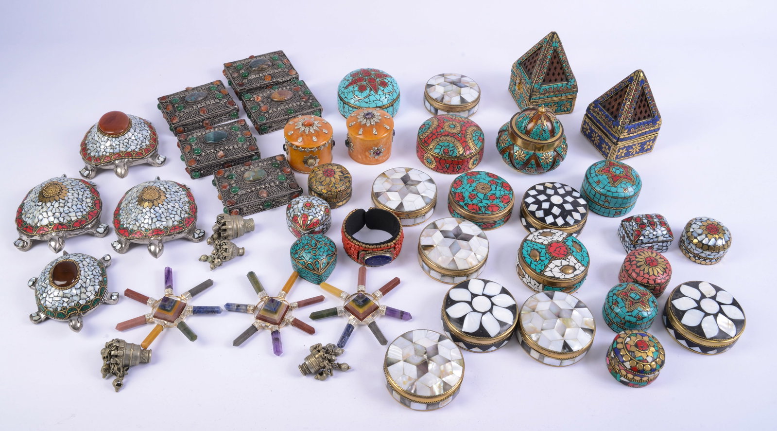 Collection of Stone Boxes.: Various sizes, largest diameter 4 inches.