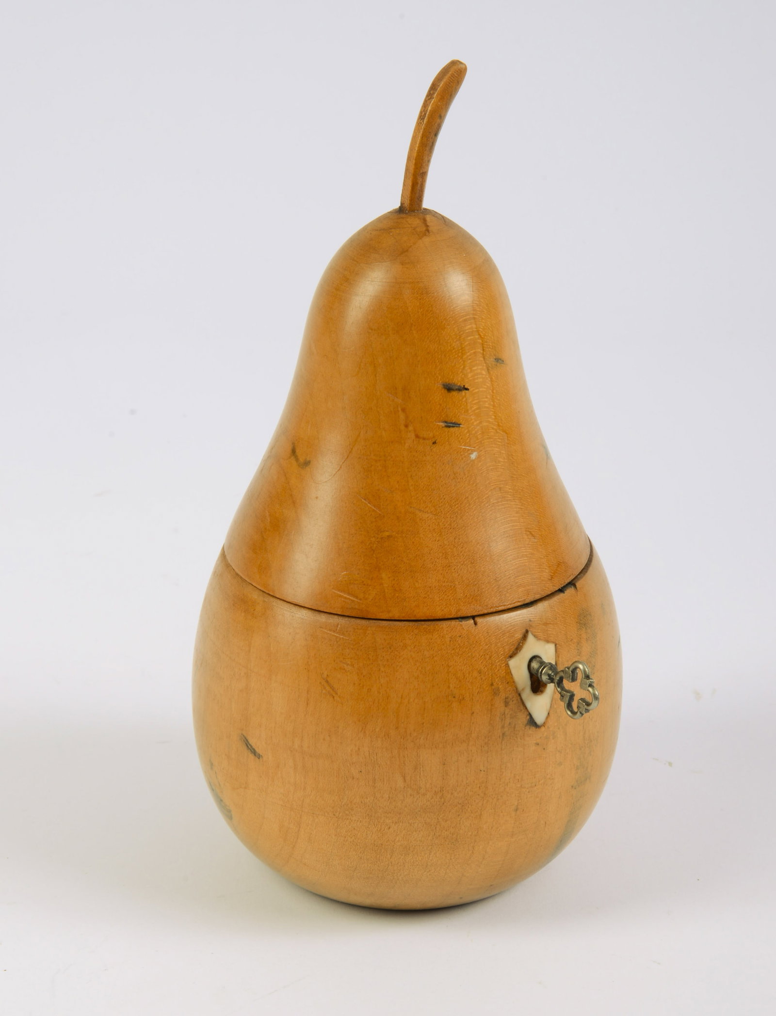 Wooden Pear Form Tea Caddy.: Height 8 inches.