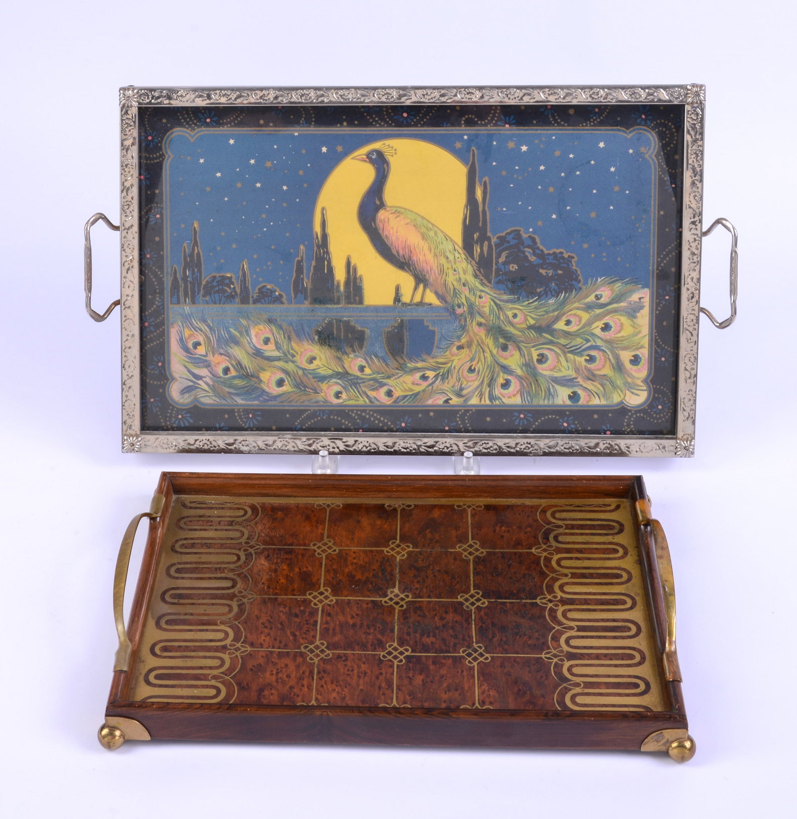 Two Art Deco Serving Trays: 9 x 14 and 11 x 17 inches.
