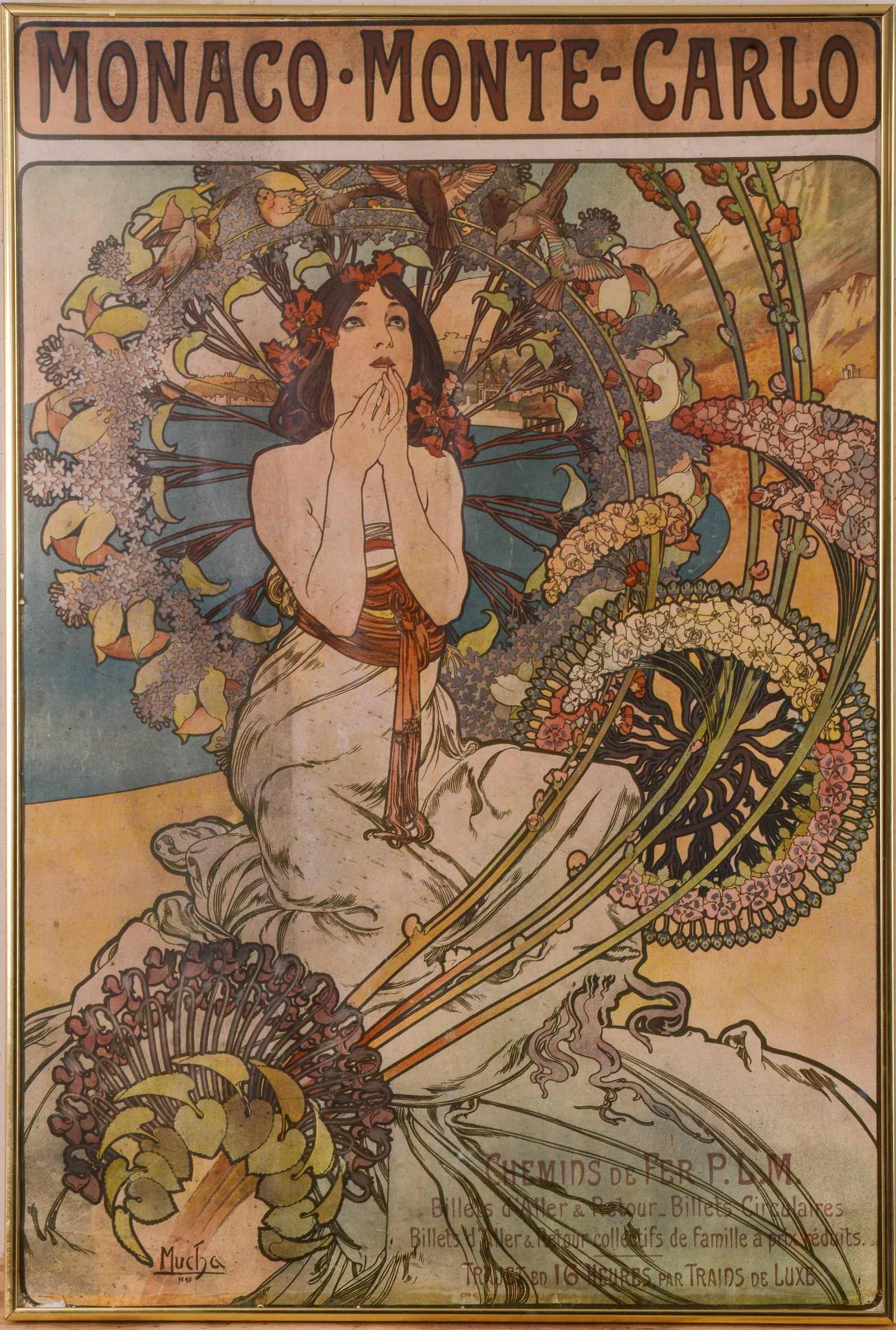 Reproduction Alphonse Mucha Print.: Framed, 28 x 19 inches.