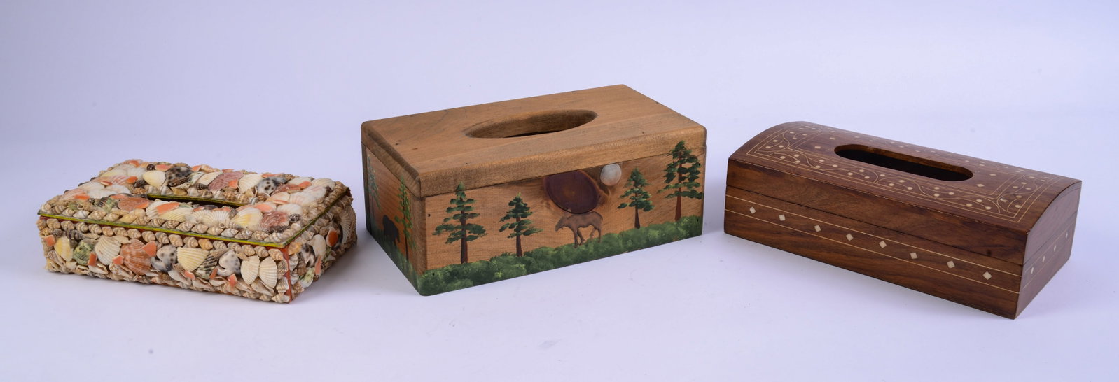 Three Tissue Boxes.: Lengths 10 and 11 inches.