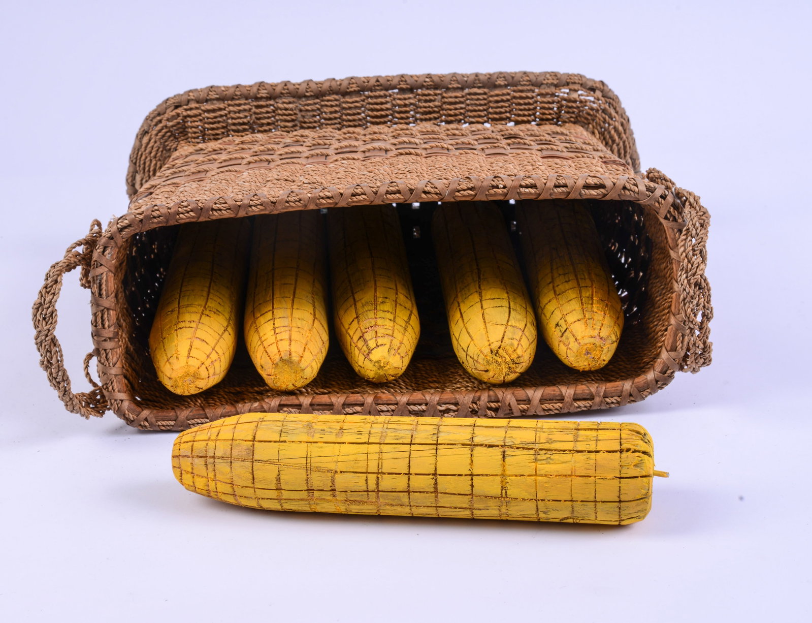 Penobscot Basket With Folk Art Corn.: 10 x 12 x 5 inches.