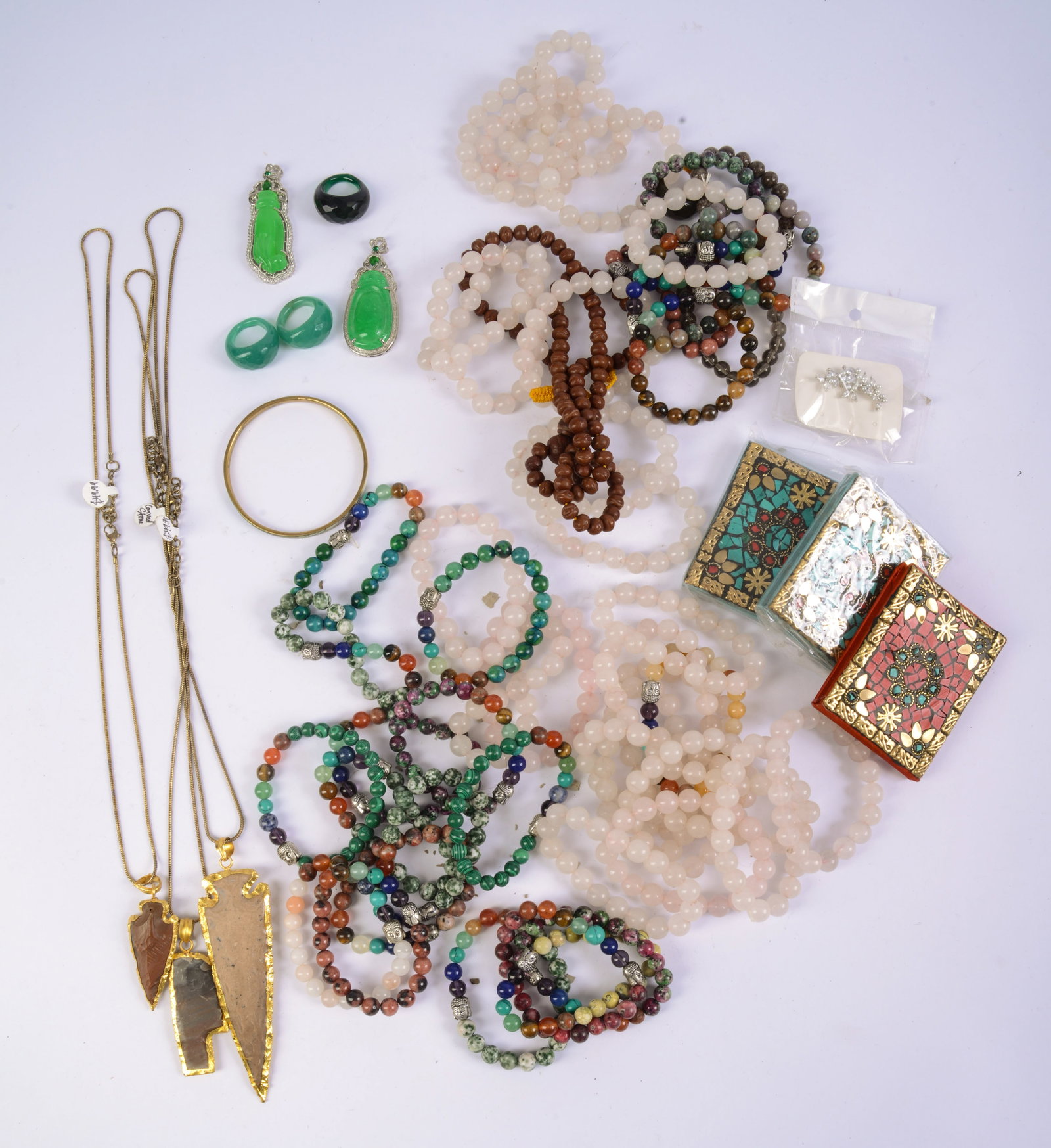 Collection of Tibetan Jewelry and Accessories.: Various stones.