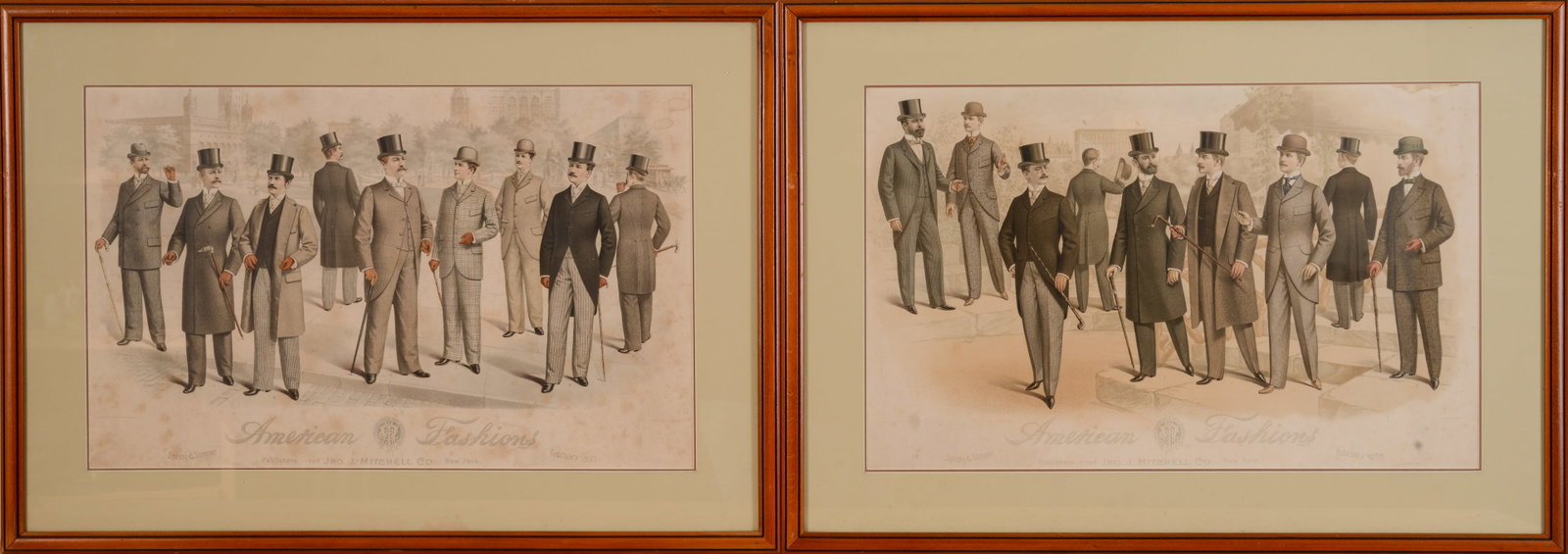 TWO AMERICAN FASHIONS-NEW YORK PRINTS.: Published by Jno J. Mitchell Company, 1893. Framed, 25 x 35 inches.