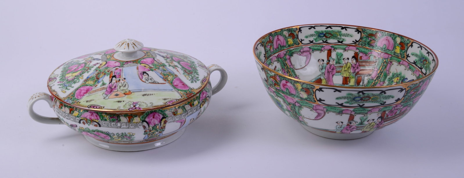 Chinese Rose Medallion Bowl and Covered Tureen.: Bowl diameter 10 inches. Good condition.