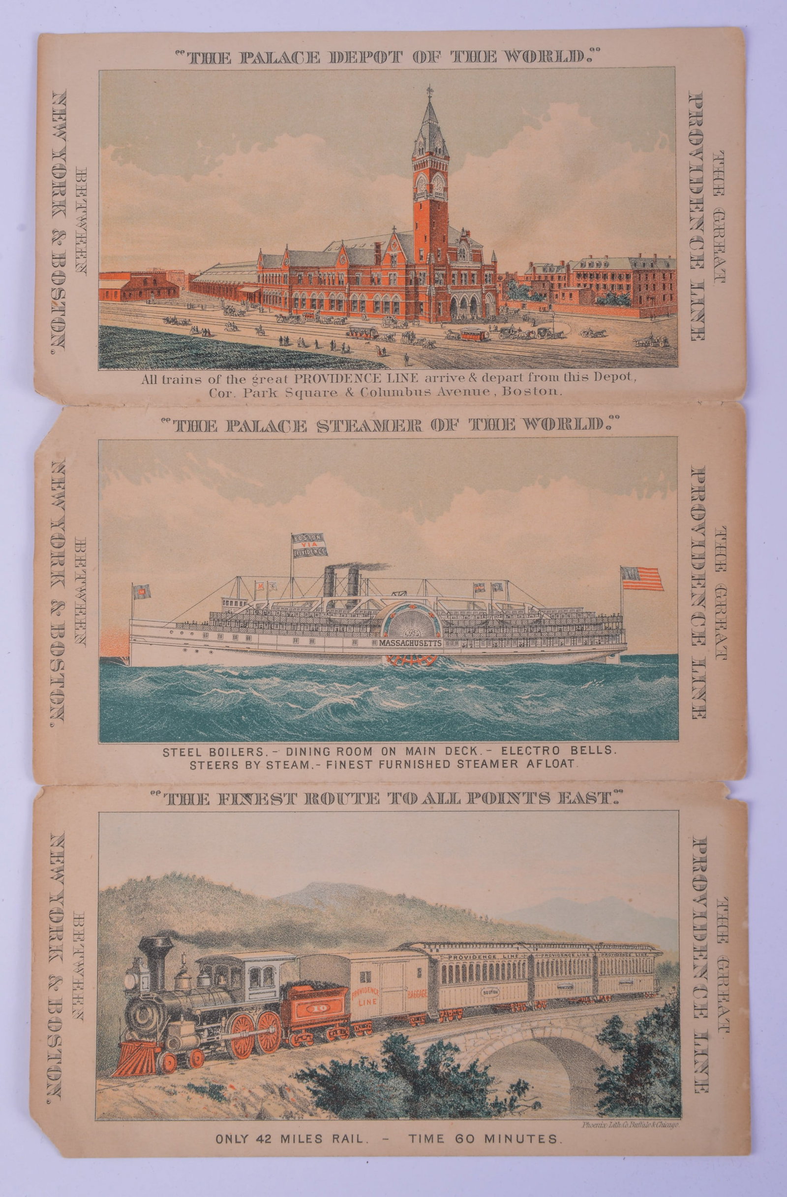 Three Providence Line Advertisements.: Each 6.75 x 3.25 inches.