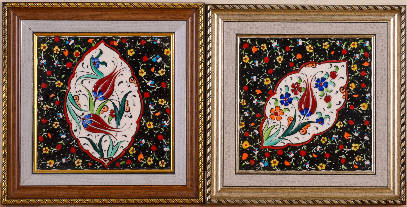 Two Turkish Ceramic Tiles.: Framed, 11 x 11 inches.