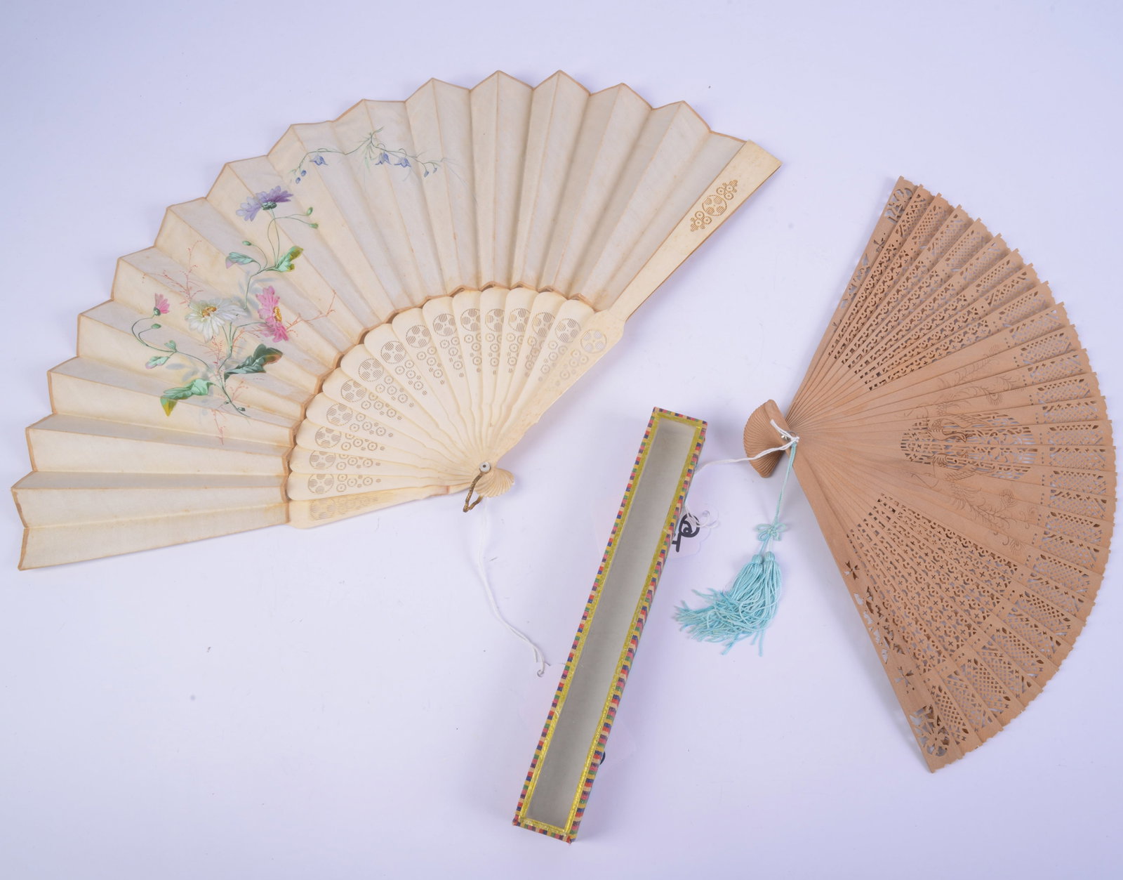 Two Antique Fans.: Lengths 9 and 11.5 inches.
