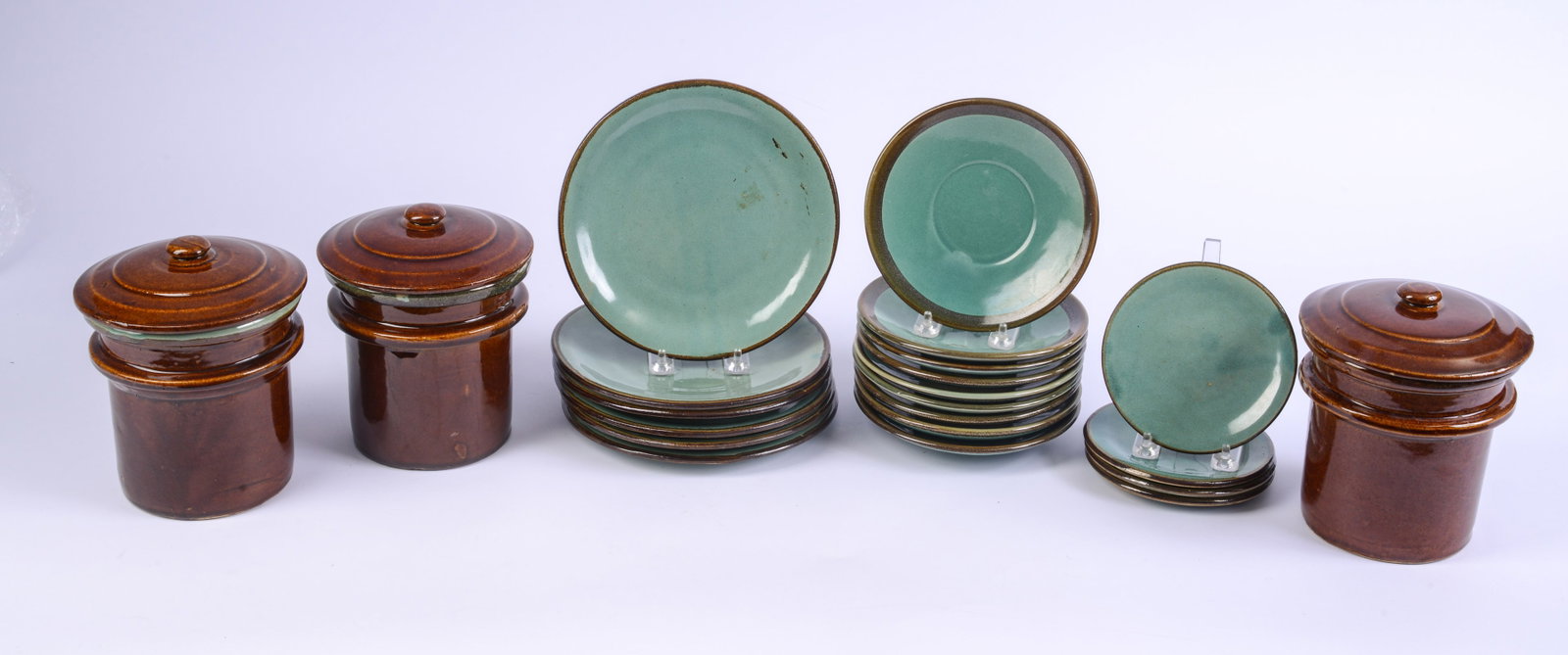 Group of Brown and Green Stone Ware. (1 of 3)