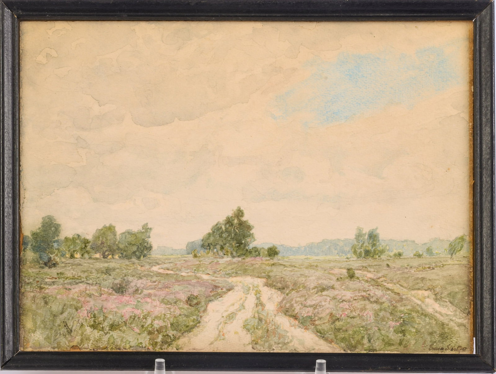 Watercolor Landscape: signed LR. 9 x 12 Size, 10 x 13 Frame