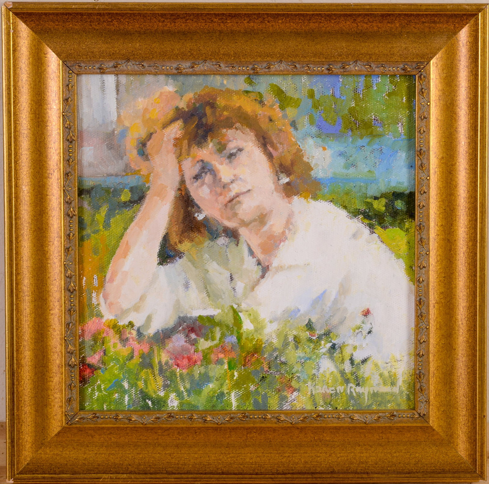 Portrait of a Woman, Local Maine Artist.: Oil on canvas, framed, 11 x 10.75 inches.