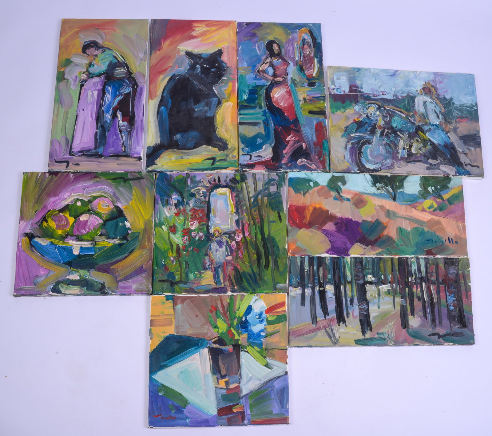 Jose Trujillo (b. 1982). Nine Paintings.: Oil on canvas, 14 x 14 and 20 x 12 inches.